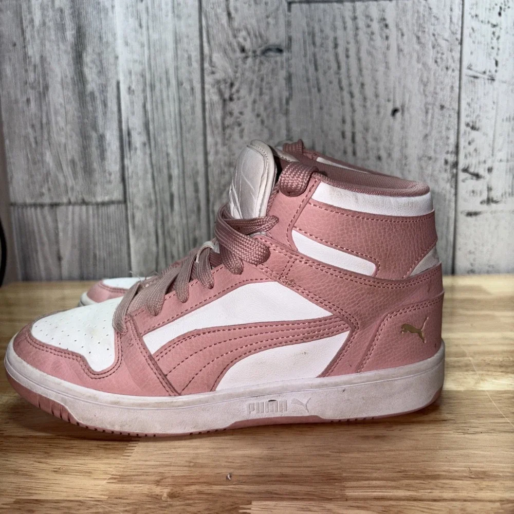 Puma Women's 7.5 High Top Sneakers Rebound Lay Up SL White Pink  Shoes